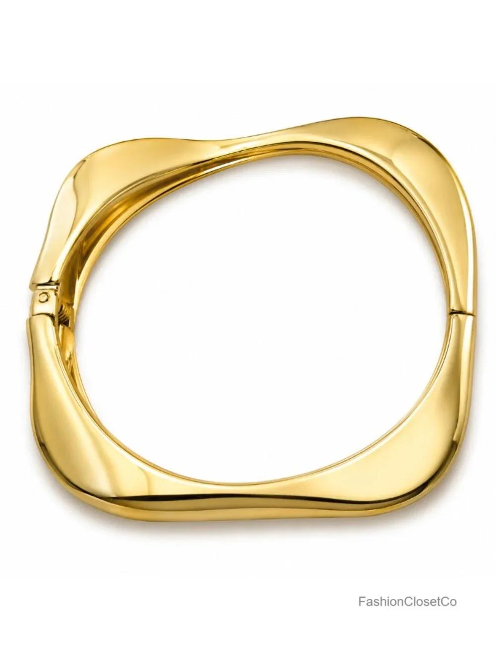 Chunky Gold Cuff Bracelet, Wide Statement Bangle with Hinged Clasp